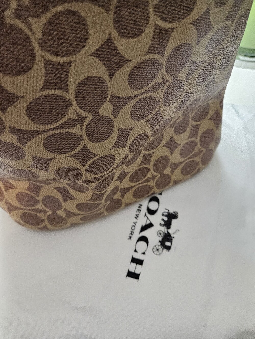 Brown Signature Canvas Drawstring Bucket Bag with Matching Pouch - Picture 7 of 9